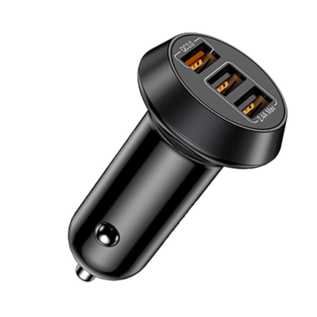 Platinum SMART Series Car Charger QC + 3in1 Cable - Black - P-BDCLAQ3N1