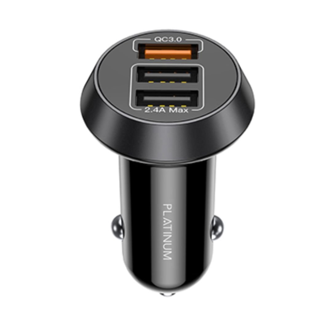 Platinum SMART Series Car Charger QC + 3in1 Cable - Black - P-BDCLAQ3N1