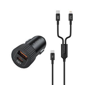 Platinum FLARE Series Mini Car Charger PD 48W + 2in1 Cable 60W - Black - P-COMFLCLA2N1