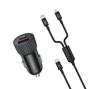 Platinum FLARE Series Mini Car Charger PD 48W + 2in1 Cable 60W - Black - P-COMFLCLA2N1