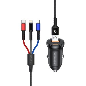 Platinum VITAL Series Mini Car Charger PD 20W + 3in1 Cable - Black - P-COMVTCLA3N1