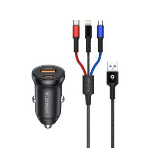 Platinum VITAL Series Mini Car Charger PD 20W + 3in1 Cable - Black - P-COMVTCLA3N1