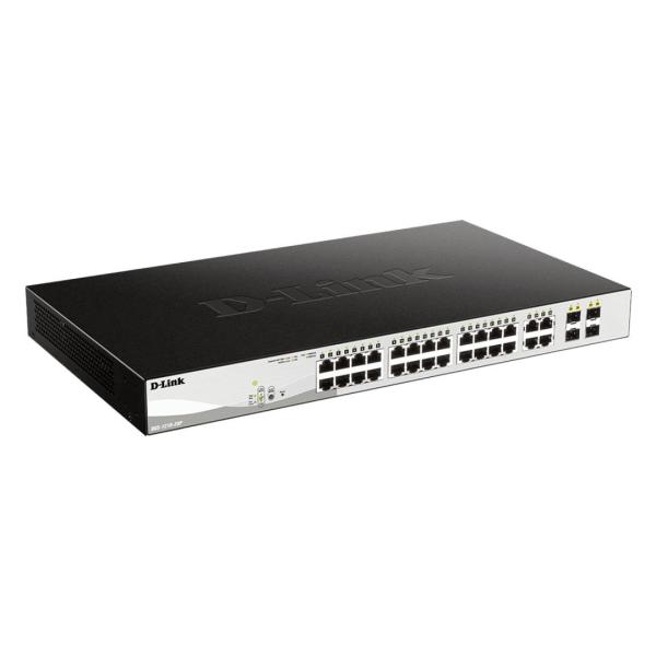 24-Port 10/100/1000BaseT PoE + 4 Combo 1000BaseT/SFP ports Web Smart Switch, 193W PoE budget - DGS-1210-28P